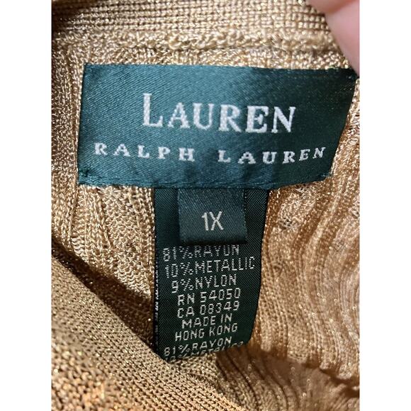 Ralph Lauren Women Button Up Cardigan Sweater Size 1X Golden Metallic V Neck L/S - Picture 4 of 8